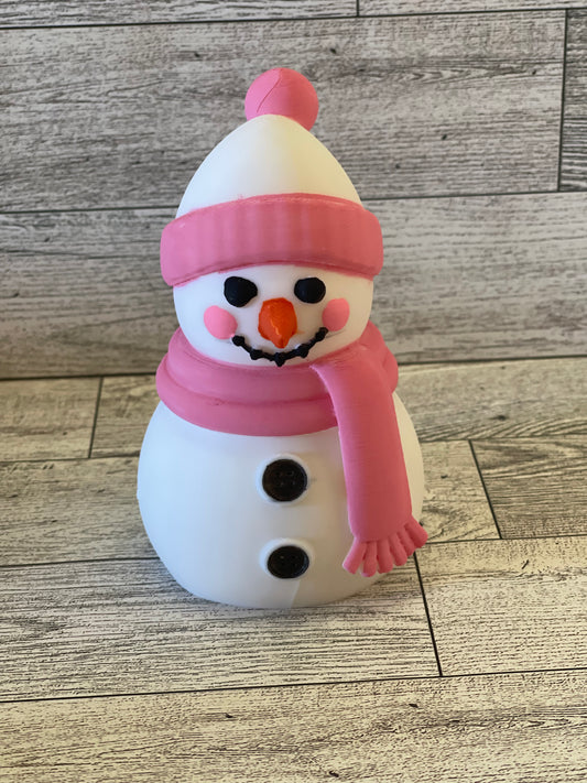 Snowman With Pink Hat/Scarf