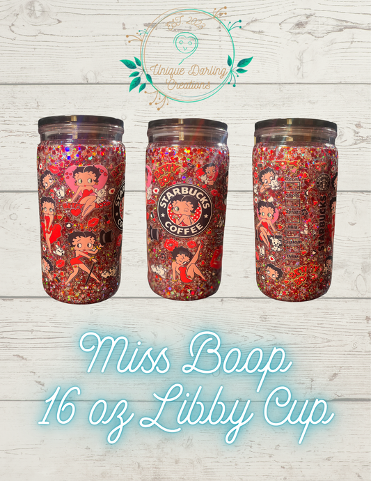 Miss Boop 16 oz Glass Glitter Libby Cup
