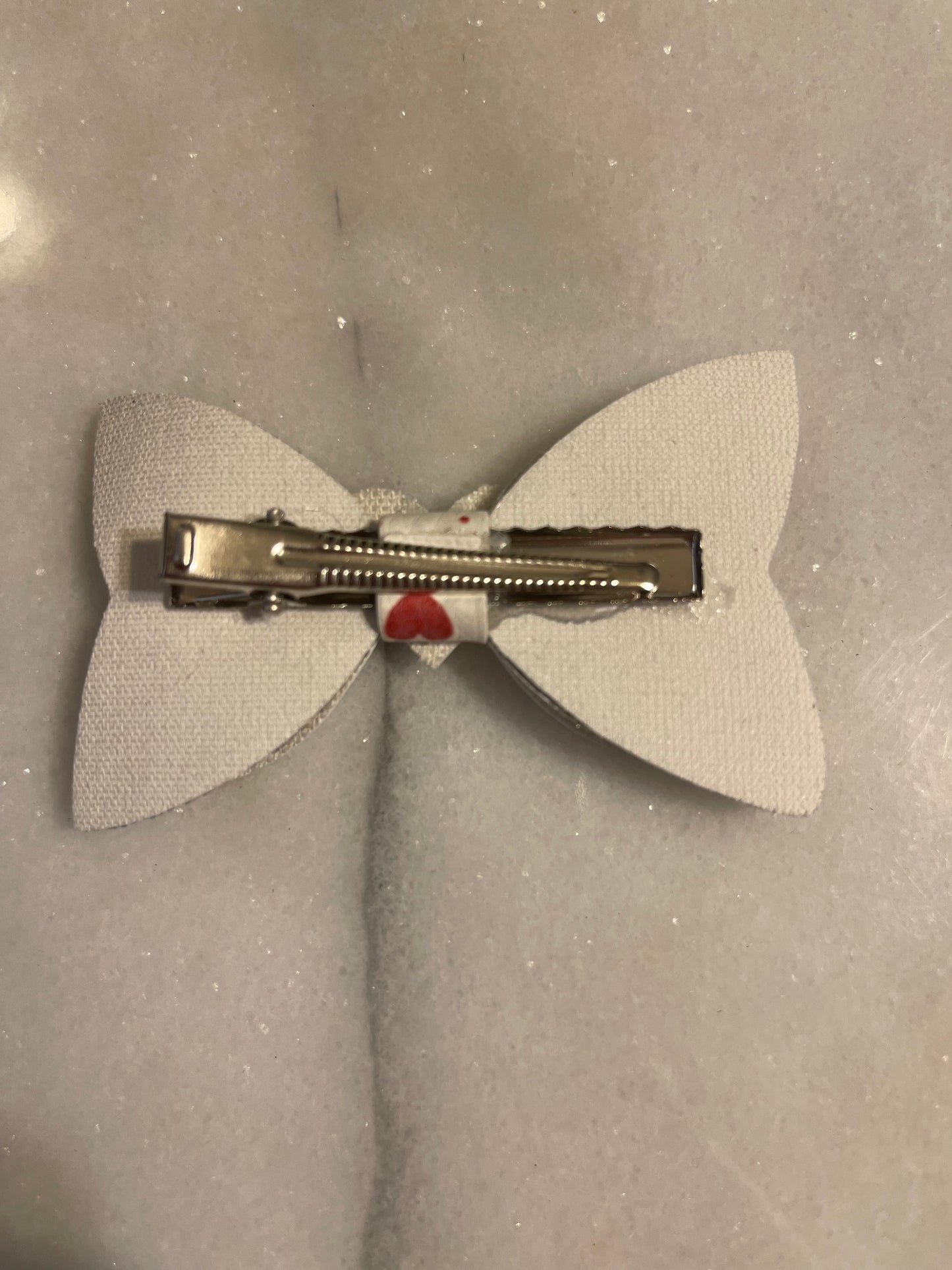Silver/White Heart Bow